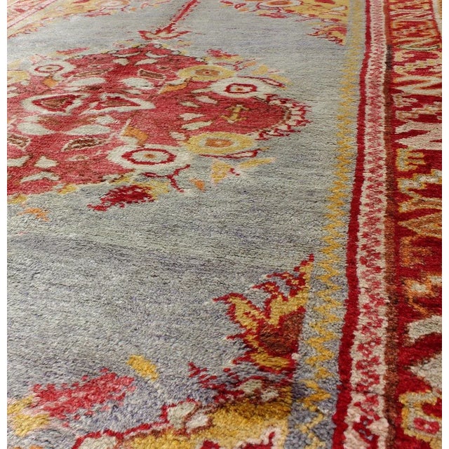 Mid 20th Century Vintage Turkish Oushak Rug in Sky Blue, Crimson Red, and Golden Yellow 3'6"x6'0" For Sale - Image 5 of 6