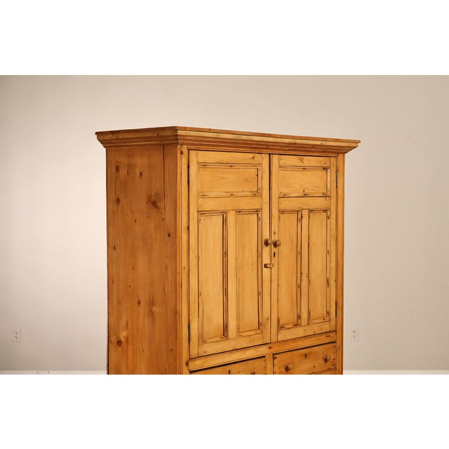 Wood Pine Country Style Armoire Cabinet With Drawers For Sale - Image 7 of 18