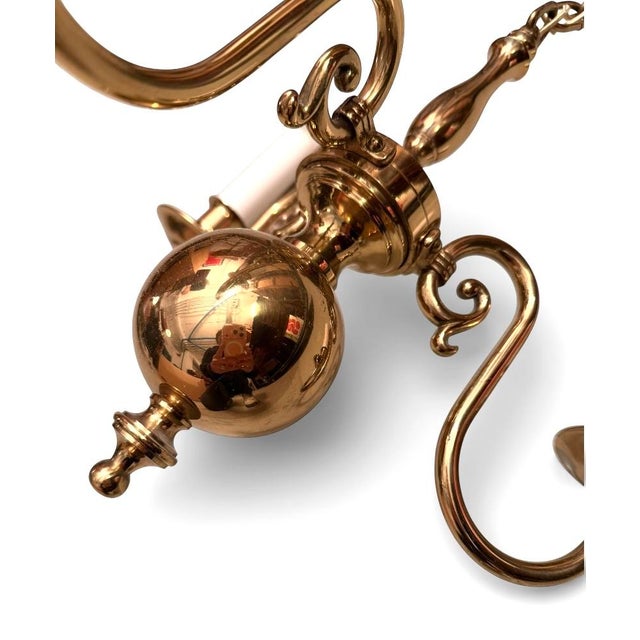 Metal Vintage Danish Three-Arm Brass Chandelier For Sale - Image 7 of 9