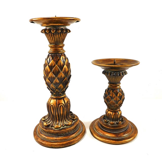 Ornate Candle Holders / Candlesticks Set of 2 - One larger with smaller matching The Top of the Candle Holders is Metal...
