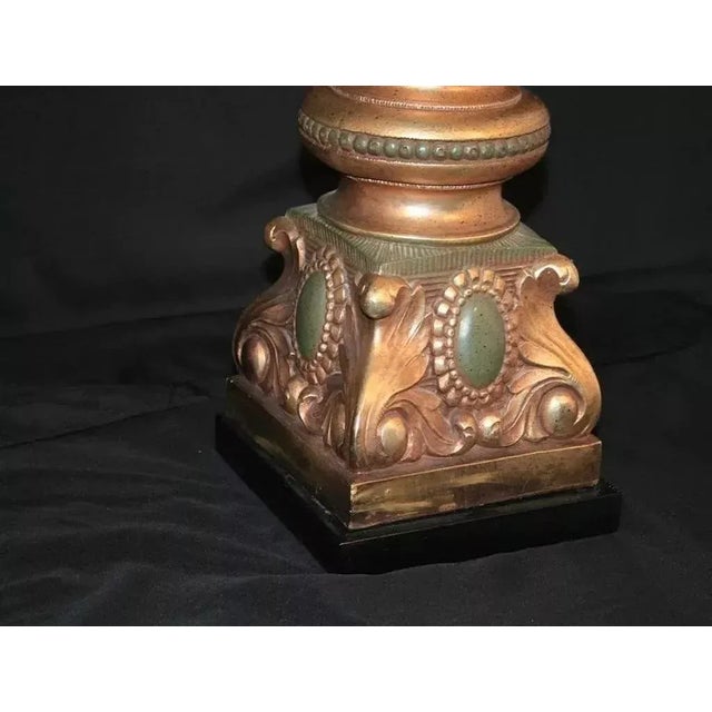 Gold Late 20th Century Pieri Tullio Large Italian Hollywood Regency Column Table Lamp Green Gold - Pair For Sale - Image 8 of 9