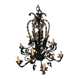 1960s Mid Century Modern Curry and Company Wrought Iron Chandelier With 9 Lights