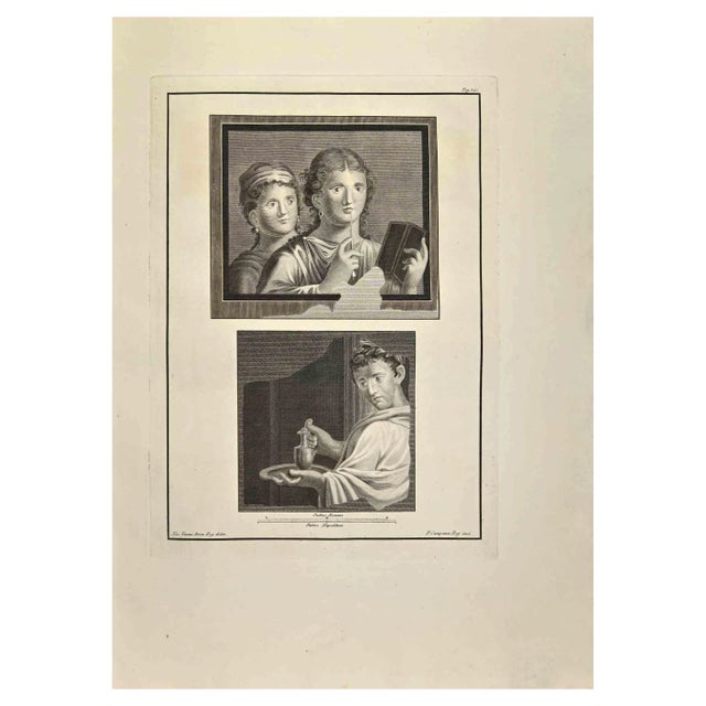 Pietro Campana, Young Poets Pompeian Fresco, Etching, 18th Century For Sale