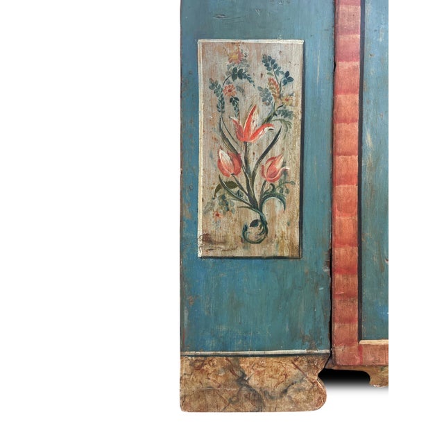 Alpine Blue Floral Painted Cupboard For Sale - Image 9 of 18