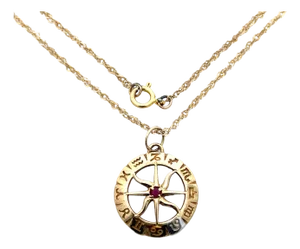 Vintage Solid Gold Leo Zodiac Necklace With Ruby Center