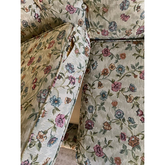 Traditional Vintage Traditional Floral Sofa With Exposed Wood Frame – Reupholstered For Sale - Image 3 of 12
