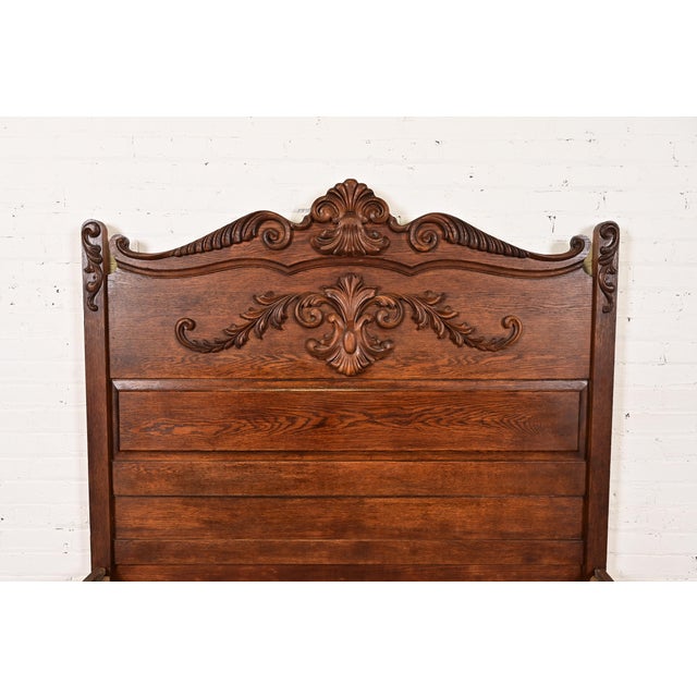 Antique Victorian Carved Oak Full Size Bed, Circa 1890s For Sale In South Bend - Image 6 of 14