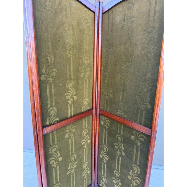 Austrian Secession Three-Panel Paravent in Olive Green Textile, 1910s For Sale - Image 12 of 16