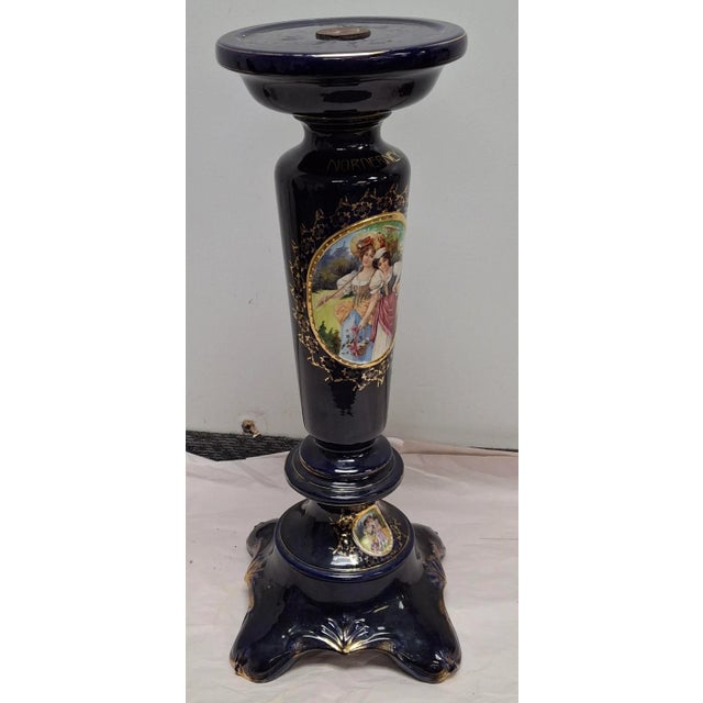 Royal Vienna Porcelain Blue Cobalt Decorated Pedestal, Circa 1900s For Sale - Image 4 of 12
