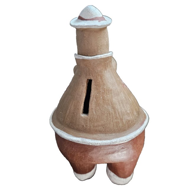 Late 20th Century Peruvian Folk Art Pottery Terracotta Clay Sculpture Bank Man Saxophone 8" Tall For Sale - Image 5 of 8
