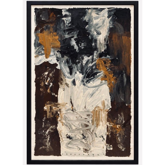 Mid-Century Abstract Painting in Brown, Black and White, Framed, 31.25” X 20.75” For Sale - Image 6 of 8