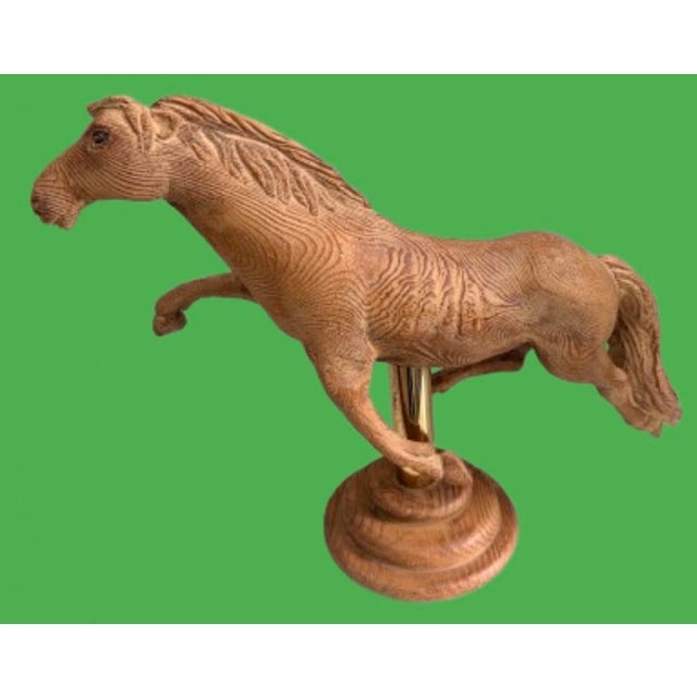 Vintage Hand Carved Large Stallion Wood Sculpture Equestrian Decor. For Sale In Miami - Image 6 of 11