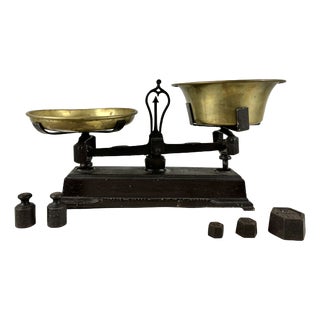 Antique Decorative Scales with Measuring Weights, 1930s, Set of 8 For Sale