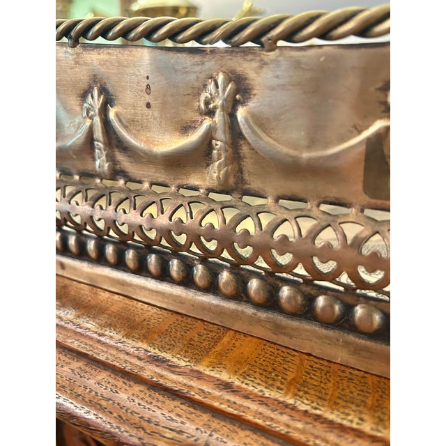 Metal Vintage Castilian Imports India Neoclassical Engraved Brass Gallery Serving Tray For Sale - Image 7 of 12