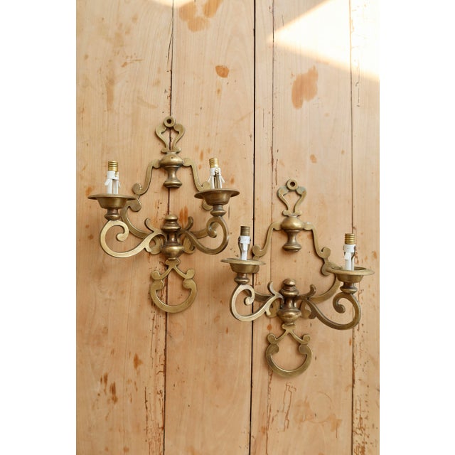 Gold Vintage Brass Wall Sconces, 1970s, Set of 2 For Sale - Image 8 of 8