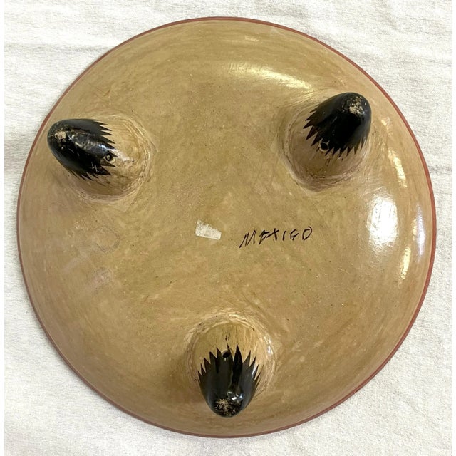 Vintage Mexican Hand Painted Folk Art Pottery Footed Dish For Sale - Image 12 of 12