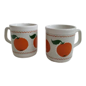 Pair of Orange Fruit Ceramic Coffee Mugs by Grindley of Stoke, Staffordshire, England