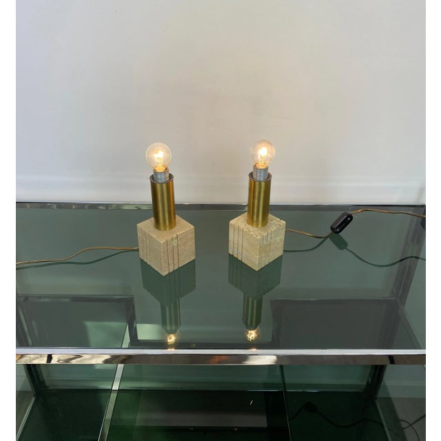 Travertine Marble & Brass Table Lamp from Fratelli Mannelli, Italy, 1970s For Sale - Image 11 of 17