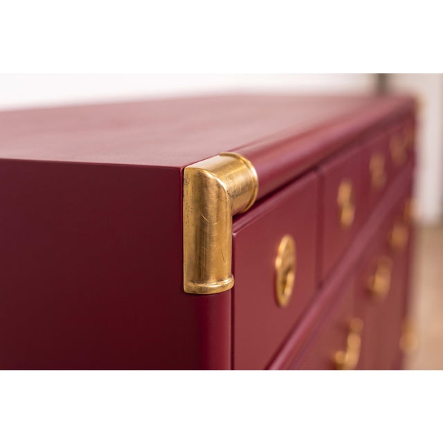 Drexel Professionally Refinished 1970s Drexel Accolade Campaign Buffet / Sideboard - Custom Luxurious Wine Burgundy For Sale - Image 4 of 10