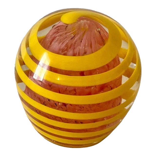 Yellow Swirl Art Glass Paperweight For Sale
