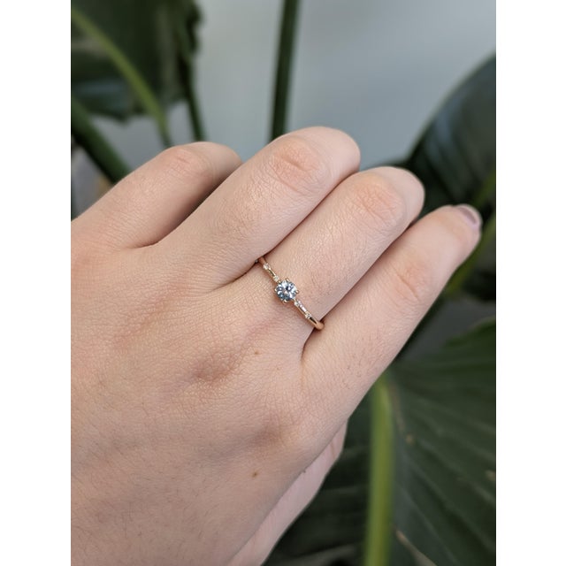 Contemporary Dainty Santa Maria Aquamarine Ring W Natural Diamond Accents in 14k Rose Gold, Size 6.75 For Sale - Image 3 of 8