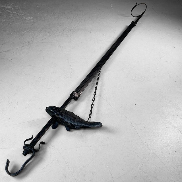 Metal Antique Japanese Adjustable Hearth Hook with Koi Carp Decoration, 1890s For Sale - Image 7 of 16