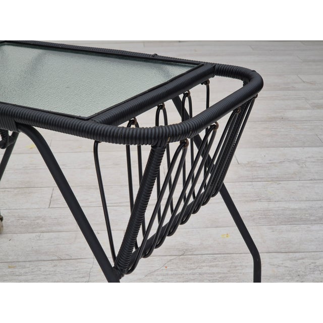 Vintage Scandinavian Side Table in Glass with Brass Wheels, 1970s For Sale - Image 10 of 17