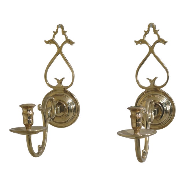 1980s Vintage Virginia Metal Crafters Colonial Williamsburg Brass Candle Sconces A Pair Chairish