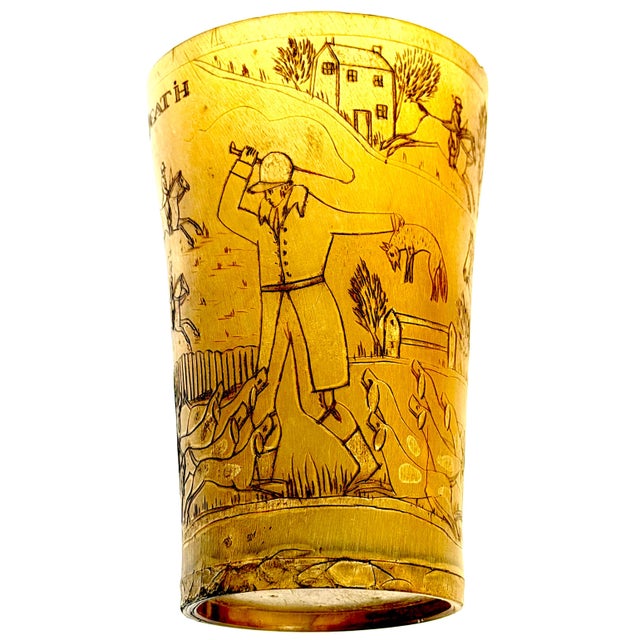 Rare Georgian Hand-Engraved Sporting Cow Horn Beaker "The Death" of the Fox Hunt For Sale - Image 10 of 18