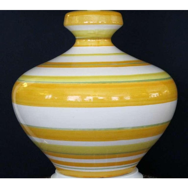 Mid-Century Modern Vibrant & Large-Scaled Italian 1960s Ovoid-Shaped Ceramic Lamps With Bold Horizontal Striping - a Pair For Sale - Image 3 of 4