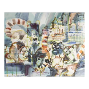 Signed Watercolor Painting of Raccoons by Virginia Brooks
