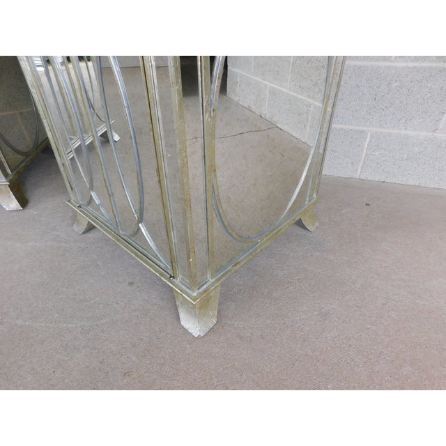 Hollywood Regency Silver With Mirrored Paneling Nightstands - A Pair For Sale - Image 16 of 17
