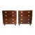 Impressive pair of English antique five drawer campaign chests crafted in mahogany in a two piece construction with brass...