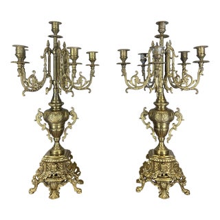 Vintage French Brass Ornate Decorative Candleholders, Set of 2 For Sale