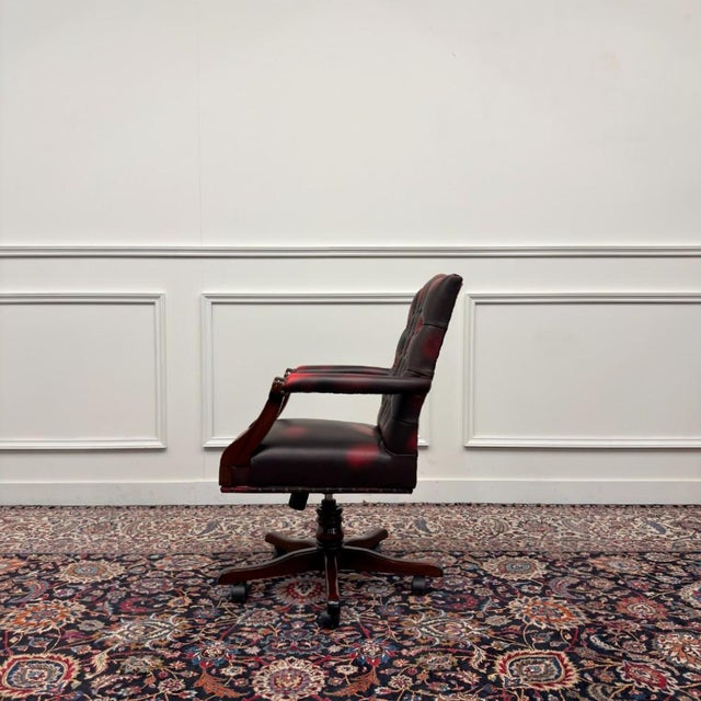 Classic English Chesterfield Office Chair in Oxblood Red For Sale - Image 3 of 8