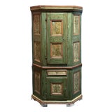 Late 18th Century Swedish Blue-Green Painted Folk Art Corner Cabinet For Sale