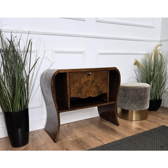 Wood Mid-Century Italian Art Deco Style Walnut Waterfall Dry Bar Cocktail Cabinet, 1940s For Sale - Image 7 of 9