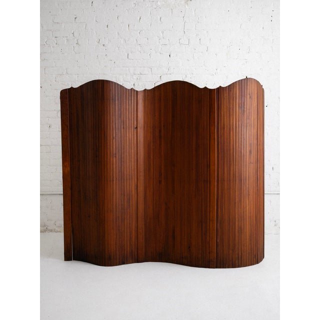 Art deco room divider by Jomaine Baumann for S.N.S.A., France, 1940s. Constructed from patinated pine using a flexible...