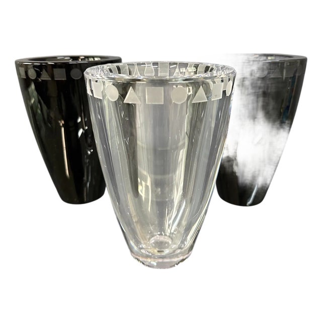 Trio of Etched Crystal Vases by Ward Bennett for Sasaki, 1990s For Sale