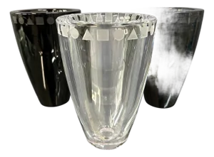 Trio of Etched Crystal Vases by Ward Bennett for Sasaki, 1990s