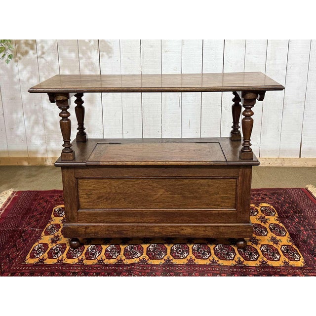 English Oak Storage Bench, 1930s For Sale - Image 11 of 16