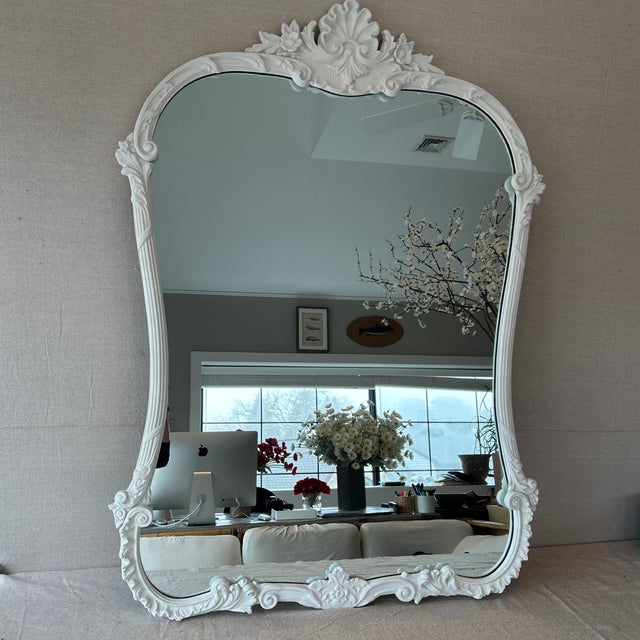 Large impressive White Ornate Wall Mirror. Newly painted in flat/ matte white color