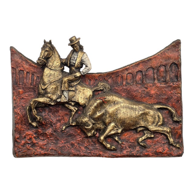 1960s Mid Century Sculpted Fiberglass Bull Fighter Wall Sculpture For Sale