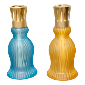 Pair of Vintage Lampe Berger Paris Fragrance Lamps – Blue & Amber Glass