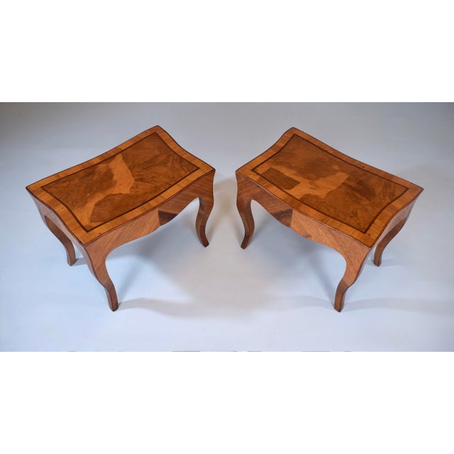 Italian Parquetry Inlaid Olive Burl Wood Side Tables Louis XV Style For Sale - Image 9 of 13