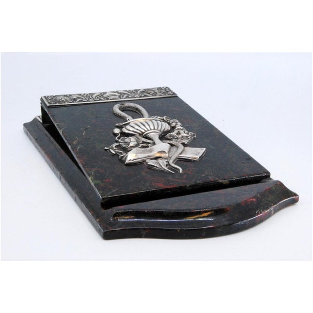 Stone Block Holder with Silver Applications and Snake Wrapped in Roses, in Good conditions.