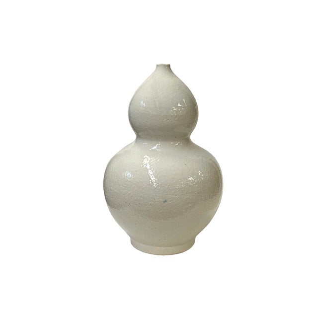 1990s Vintage Off White Glaze Gourd Shape Pottery Ceramic Pot Vase For Sale - Image 5 of 6