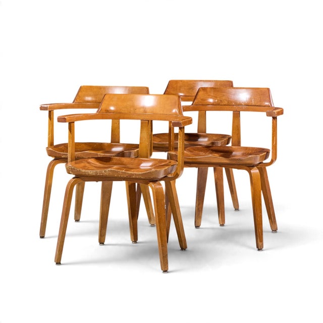 Mid-Century Modern Walter Gropius W199 Bauhaus for Thonet Mid Century Bentwood Chairs - Set of 4 For Sale - Image 3 of 10