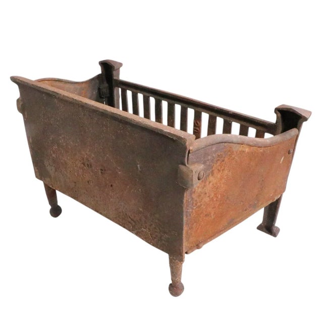 Vintage Arts and Crafts Cast Iron Fireplace Grate For Sale - Image 11 of 12