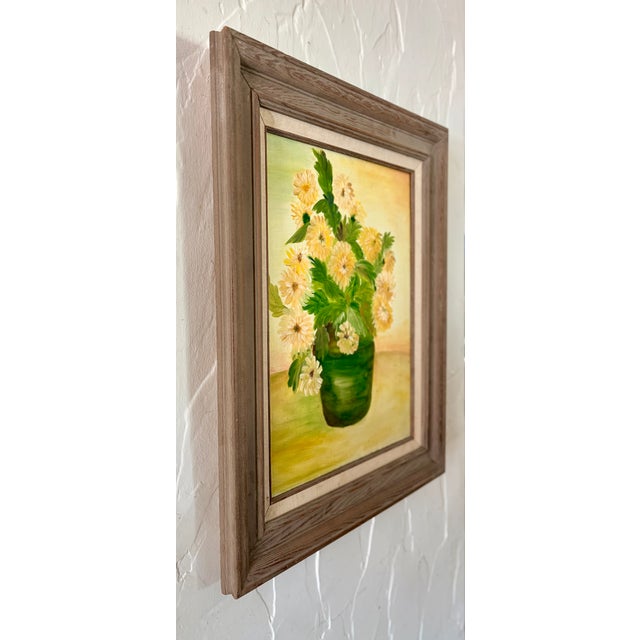 Mid 20th Century Original Still Life Yellow Flowers in Green Pot Oil on Canvas, Framed For Sale - Image 4 of 10